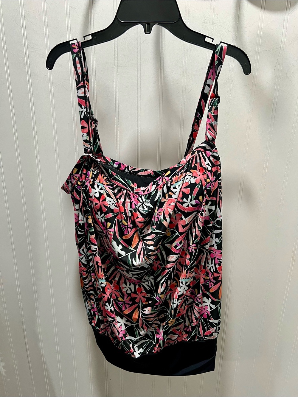 Swimsuits For All Black Tank with Pink & Coral Floral Print
